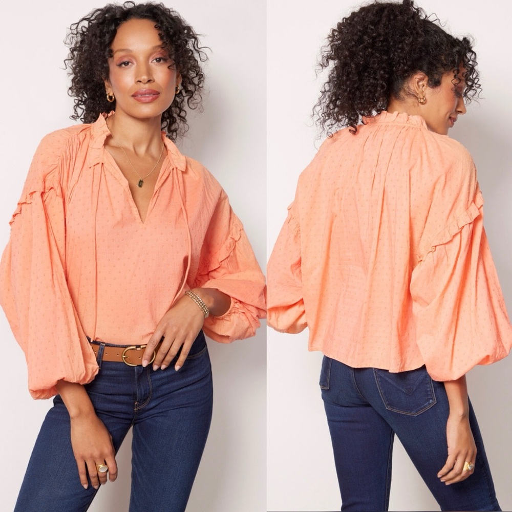 Cleobella Peach Textured Peasant Blouse